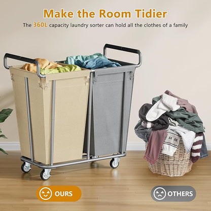 Large laundry hamper with Wheels, 2 Bag 360L Big Rolling Laundry Basket Sorter - Image 4