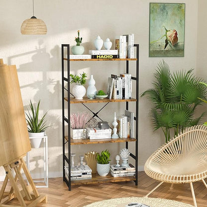 NUMENN 4 Tier Bookshelf, Tall Freestanding Open Storage Bookcase, Vintage | - Image 2