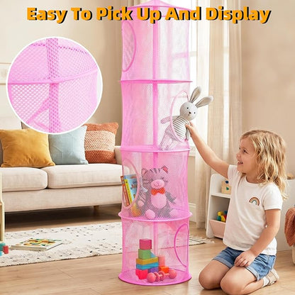 Hanging Stuffed Animal Storage Hammock Net 4 Tiers, Holds Plushies, Foldable - Image 6