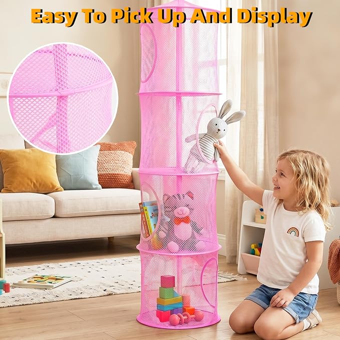 2Pcs Hanging Stuffed Animal Storage Hammock Net 4 Tiers, Holds Plushies - Image 5