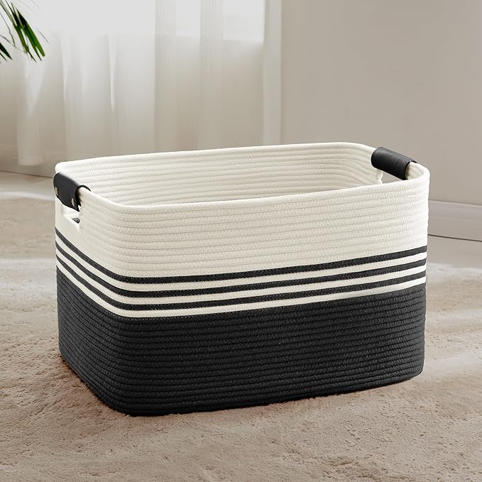 72L Large Laundry Basket with Leather Handles by SunNewt