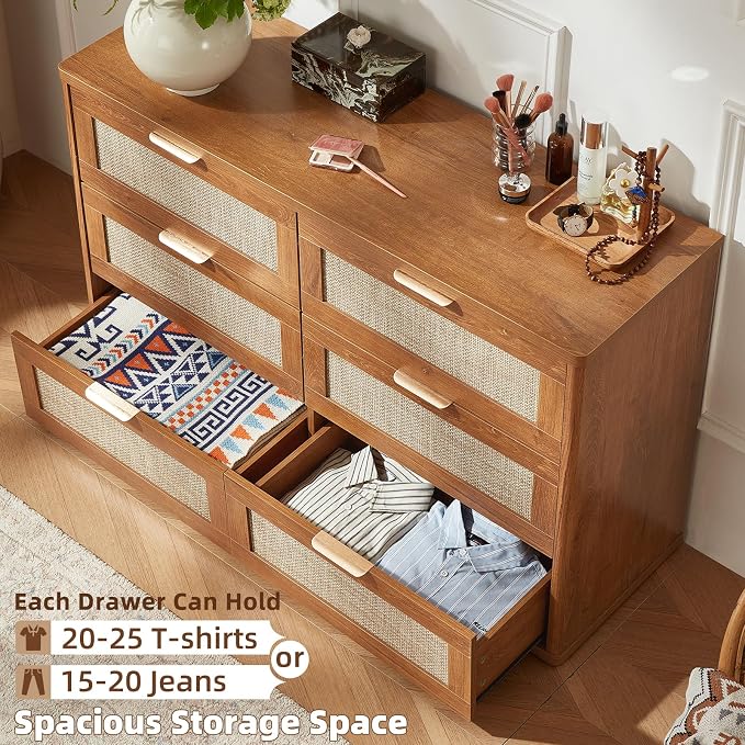 LEYAOYAO Rattan Dresser for Bedroom Set of 2, Boho 48" Wide 6 Drawer Dresser - Image 6