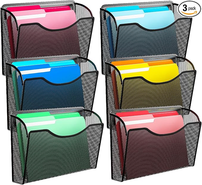 MINDEPOT Wall File Organizer, Hanging Wall File Holder, 6 Pack, Metal Mesh Wall by MINDEPOT