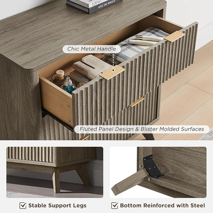 T4TREAM Fluted 3 Drawers Nightstand Set of 2, Oversized Extra Large Modern Side - Image 6
