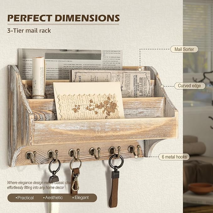 Rebee Vision Pine Wood Rustic Key Holder Wall Mount - Image 4