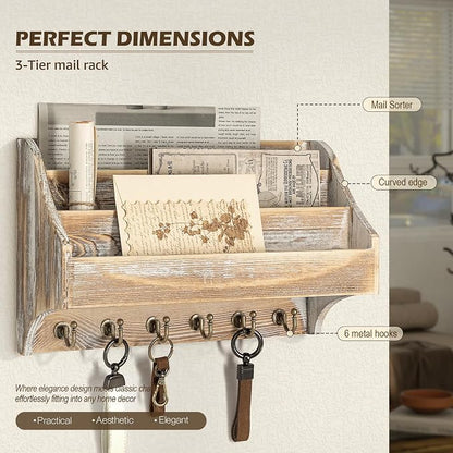 Rebee Vision Pine Wood Rustic Key Holder Wall Mount - Image 4