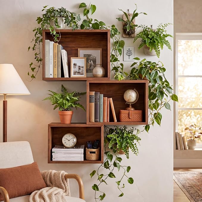 Novabright 3 Set Floating Cube Shelves Wall Mounted Wood Decor, Retro Color | - Image 6