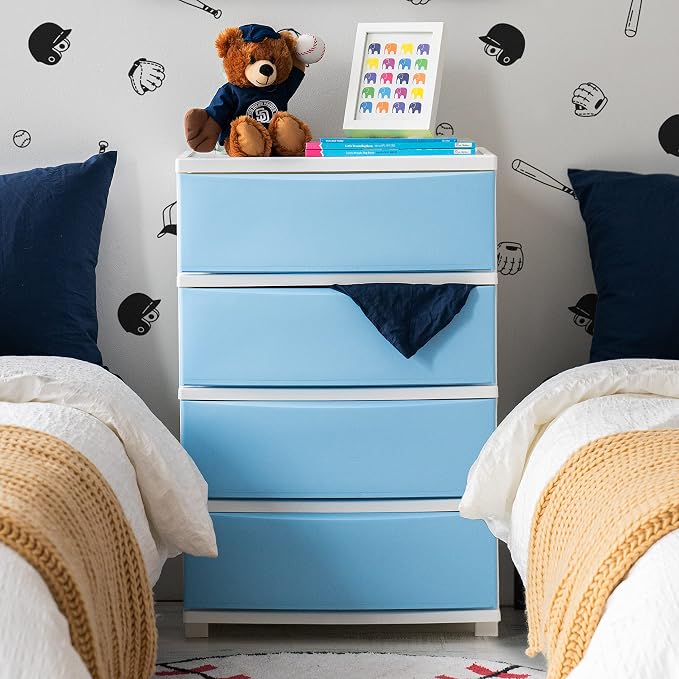 IRIS USA 4-Drawer Wide Plastic Drawer Organizer, Matte Blue | Organize clothing - Image 2