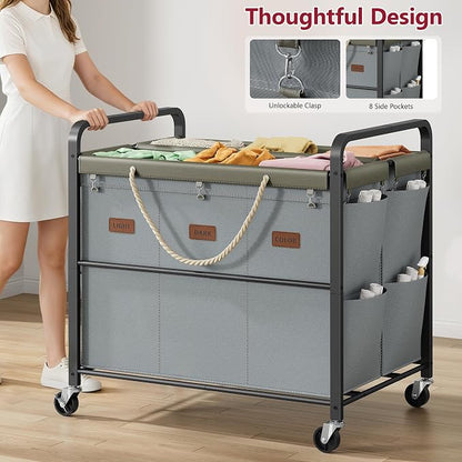 Tajsoon 350L Extra Large Laundry Cart 6 Section, Heavy Duty Laundry Sorter - Image 6
