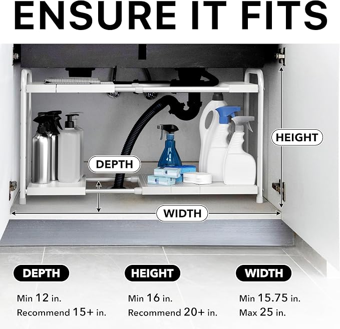 Simple Houseware Under Sink 2 Tier Expandable Heavy Duty Metal Shelf Organizer - Image 3