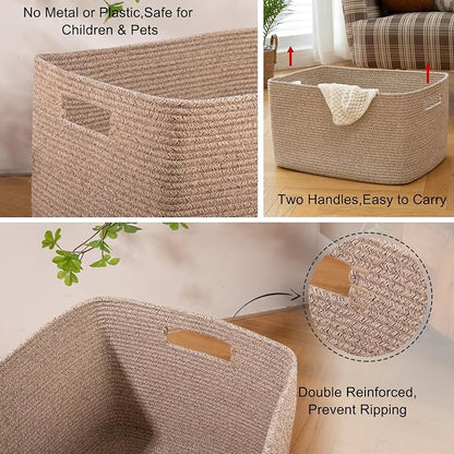 OIAHOMY 75L Large Blanket Basket, 22”x17”x12” Woven Cotton Rope Storage Basket - Image 9
