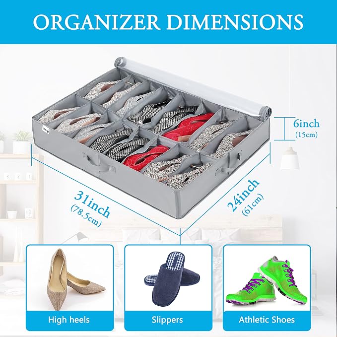 INAYA Under Bed Shoe Storage Organizer 2 Pack, Fits 32 Pairs, Large Underbed - Image 4