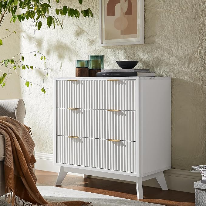 T4TREAM Fluted 3 Drawers Nightstand, Oversized Extra Large Modern Side Table - Image 3