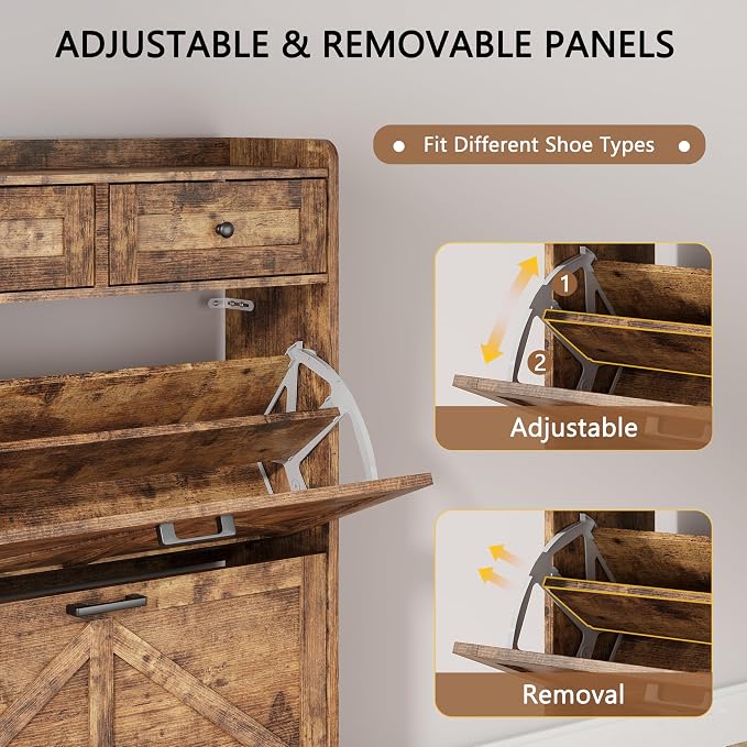 Shoe Cabinet with 2 Flip Drawers & 2 Top Drawers, Hidden Slim Shoe Rack - Image 3