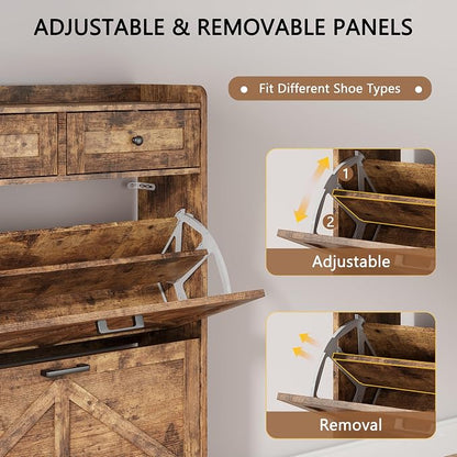Shoe Cabinet with 2 Flip Drawers & 2 Top Drawers, Hidden Slim Shoe Rack - Image 3