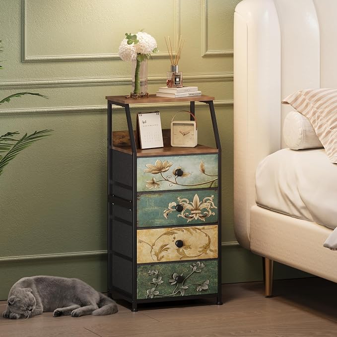 Tohomeor Dresser with Fabric Drawers Nightstand with 2 Tier Shelf Storage Tower - Image 3