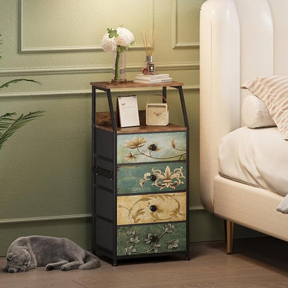 Tohomeor Dresser with Fabric Drawers Nightstand with 2 Tier Shelf Storage Tower - Image 3
