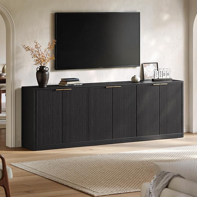 Evermagin 94" Fluted Black Buffet Cabinet Sideboard - Image 5