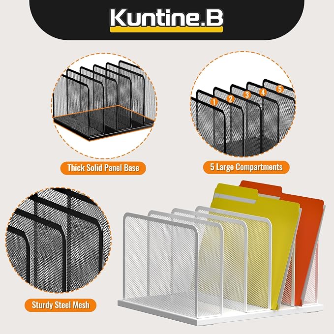 Kuntine.B Desk File Organizer Upright Mesh Desktop Organizer File Sorter Office - Image 4