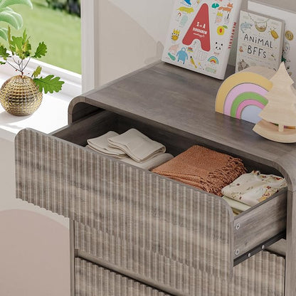 Tall Dresser for Bedroom with 5 Drawers, Fluted Chest of Drawers with Round - Image 5