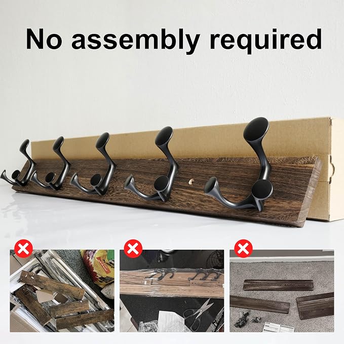 SKOLOO 30-Inch Wood Burnt Coat Rack Wall Mount - Image 4