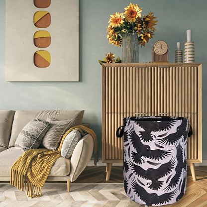 Black Birds With Feathers Laundry Hamper With Handles Foldable Oxford Cloth - Image 7