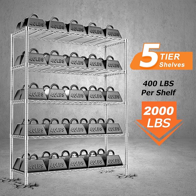Storage Shelves Heavy Duty, 5-Tier Adjustable Metal Industrial Utility Shelf - Image 5