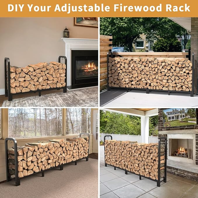 Mr IRONSTONE 8ft Firewood Rack Outdoor Indoor, Upgraded Heavy Duty Adjustable - Image 6
