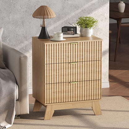 Night Stand Set 2, Bedside Table & End Table, Mid Century Modern Fluted Wood - Image 5