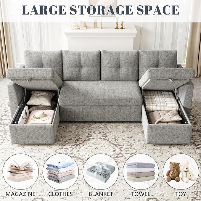 Huatean Home Oversized Pullout Couch Bed, 110 inch 2 in 1 Sleeper Sofa Couch - Image 4