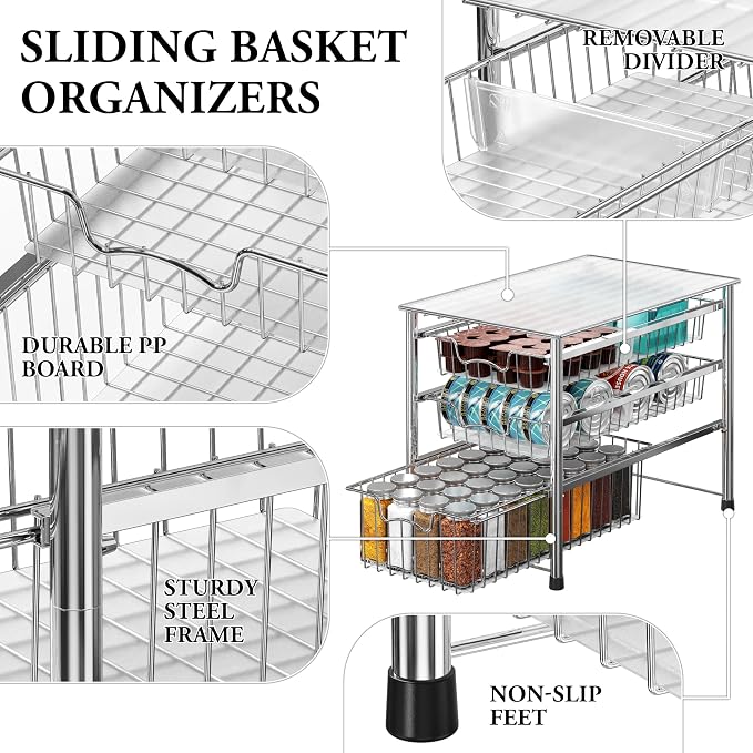 Simple Houseware Stackable 3 Tier Sliding Basket Organizer Drawer - Image 4
