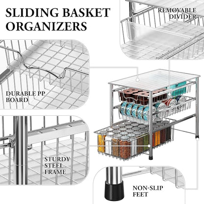 Simple Houseware Stackable 3 Tier Sliding Basket Organizer Drawer - Image 4