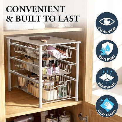 Simple Houseware Stackable 3 Tier Sliding Basket Organizer Drawer - Image 5