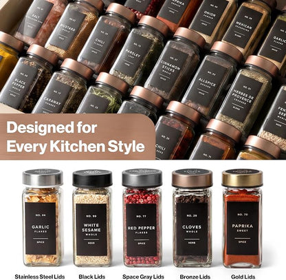 EDELHAUS Glass Spice Jars with Label, 24x Champagne Bronze Steel Lids | - Image 9
