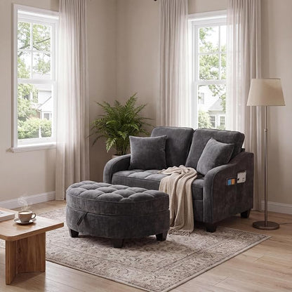 ERYE Chenille Tufted Loveseat Sofa and Ottoman Set, Tufted Recliner Sleeper - Image 4