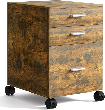 3-Drawer Mobile File Cabinet, Rustic Brown Finish by Unknown