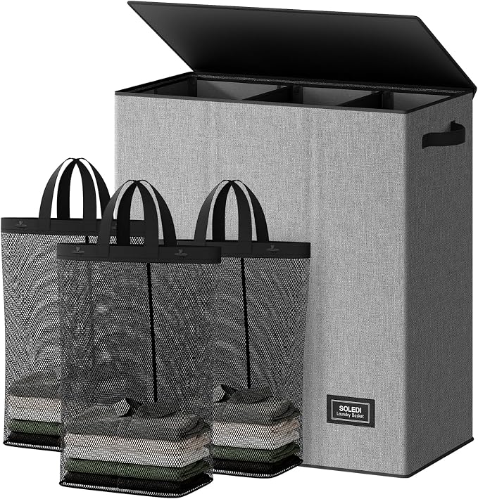 SOLEDI 160L Laundry Hamper 3 Section, Extra Large Laundry Hamper by SOLEDI