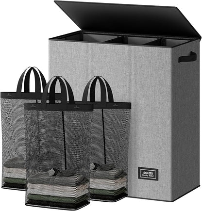 SOLEDI 160L Laundry Hamper 3 Section, Extra Large Laundry Hamper by SOLEDI