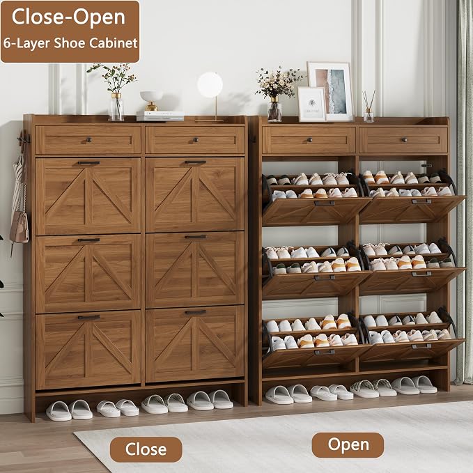 Shoe Cabinet with 6 Flip Drawers & 2 Top Drawers, Hidden Slim Shoe Rack - Image 4