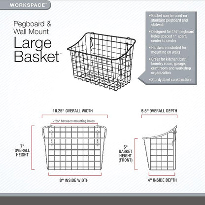 Spectrum Large Wire Basket Pegboard Wall Organizer Metal Pegboard Storage Bin - Image 3