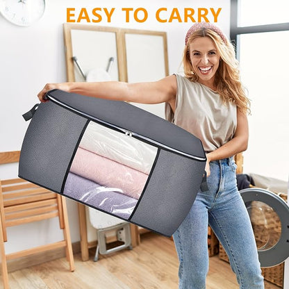 90L Large Blanket Storage Bags, 6 Pack Clothes Storage Bag Comforter Storage Bin - Image 6