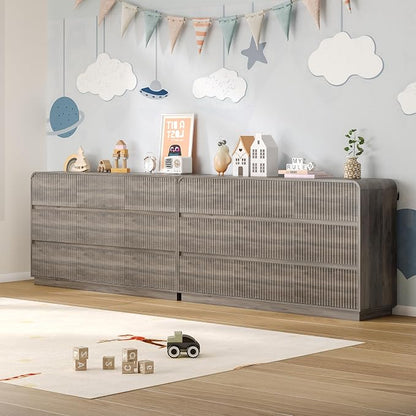Dresser for Bedroom with 9 Drawers, Fluted Chest of Drawers with Round Curved - Image 6