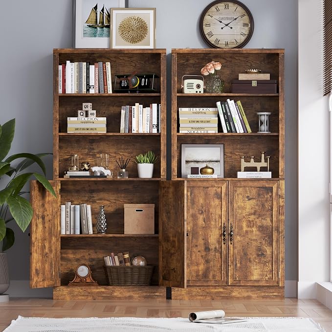 71.4" Tall Bookshelf with Cabinet, 5-Tier Floor Standing Bookcase with Doors & - Image 4