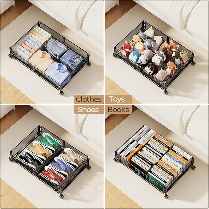 Yecaye Under Bed Storage with Wheels, 4 Pack Under Bed Shoe Storage Organizer - Image 5