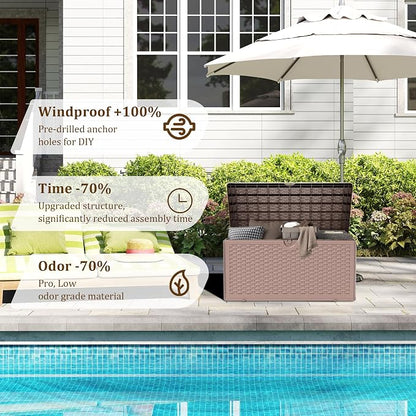 90 Gallon Pro Outdoor Storage Box Waterproof Lockable Resin Deck Box Large - Image 4
