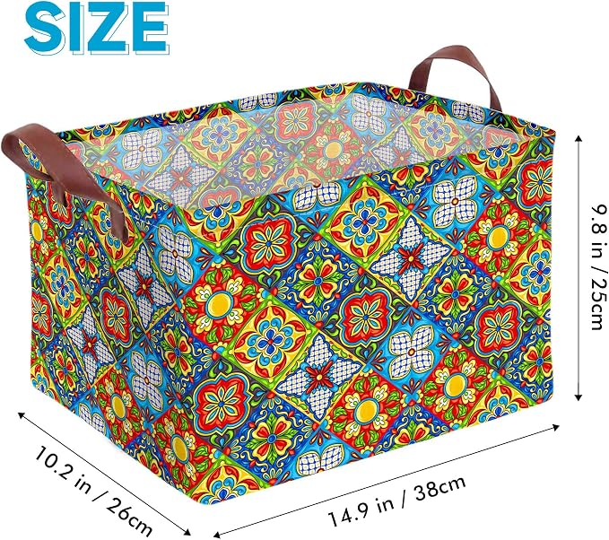 Mexican Talavera Decor Storage Basket Waterproof Canvas Toy Storage Bin Mexican - Image 2
