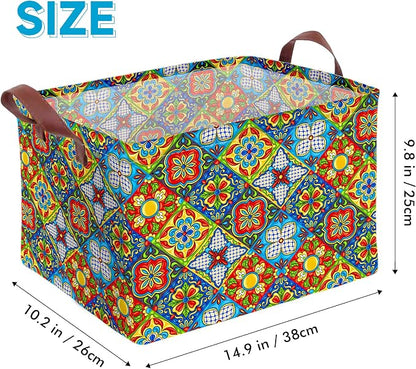 Mexican Talavera Decor Storage Basket Waterproof Canvas Toy Storage Bin Mexican - Image 2