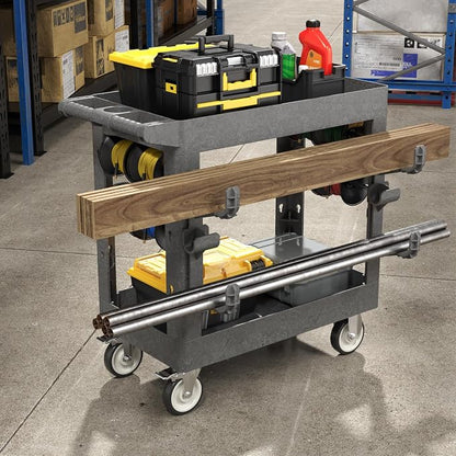 34"*17" Heavy Duty Utility Cart, 2 Shelf Plastic Rolling Cart Tool Cart - Image 2