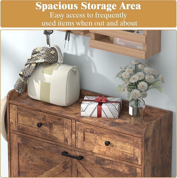 Thacuok Shoe Cabinet with 2 Flip Drawers & 2 Storage Drawers, Rustic Farmhouse - Image 4