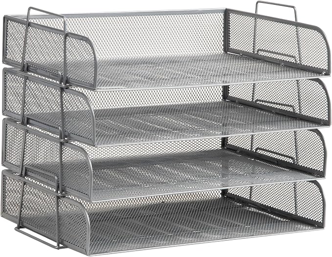 Mind Reader Stackable Paper Tray, Desktop Organizer, File Storage, Metal Mesh - Image 7
